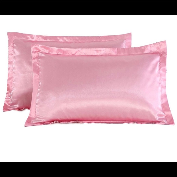 2 Silk/ satin pink Queen standard pillowcases New - Picture 2 of 3